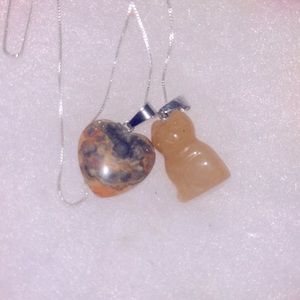 Boho Hippie Agate Cat and Heart Silver 16” Neck…